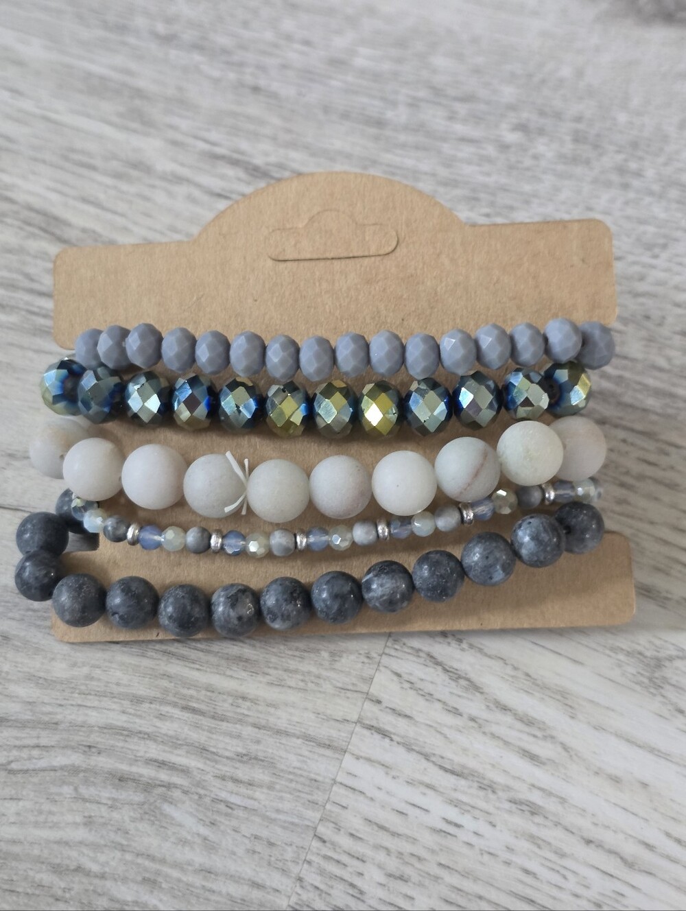 Designer Inspired Charm 5 Lot Bundle Stretch Bracelets Greys & Silver iridescent - Picture 3 of 3